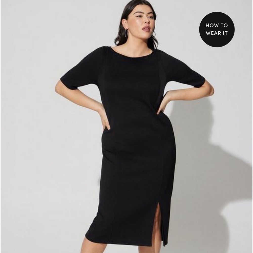 Studio black midi body con dress side slit torrid size 5 NWT